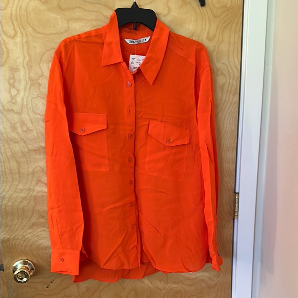 Zara Orange Blouse Long Sleeve Lightweight